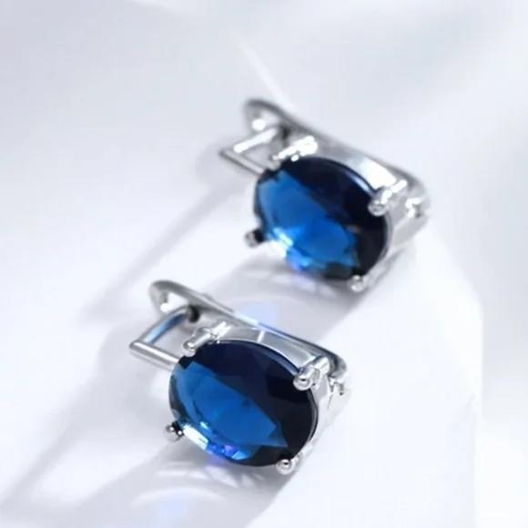 NEW STERLING SILVER OVAL BLUE EARRINGS, beautiful Earrings, cute Earrings - Picture 2 of 4